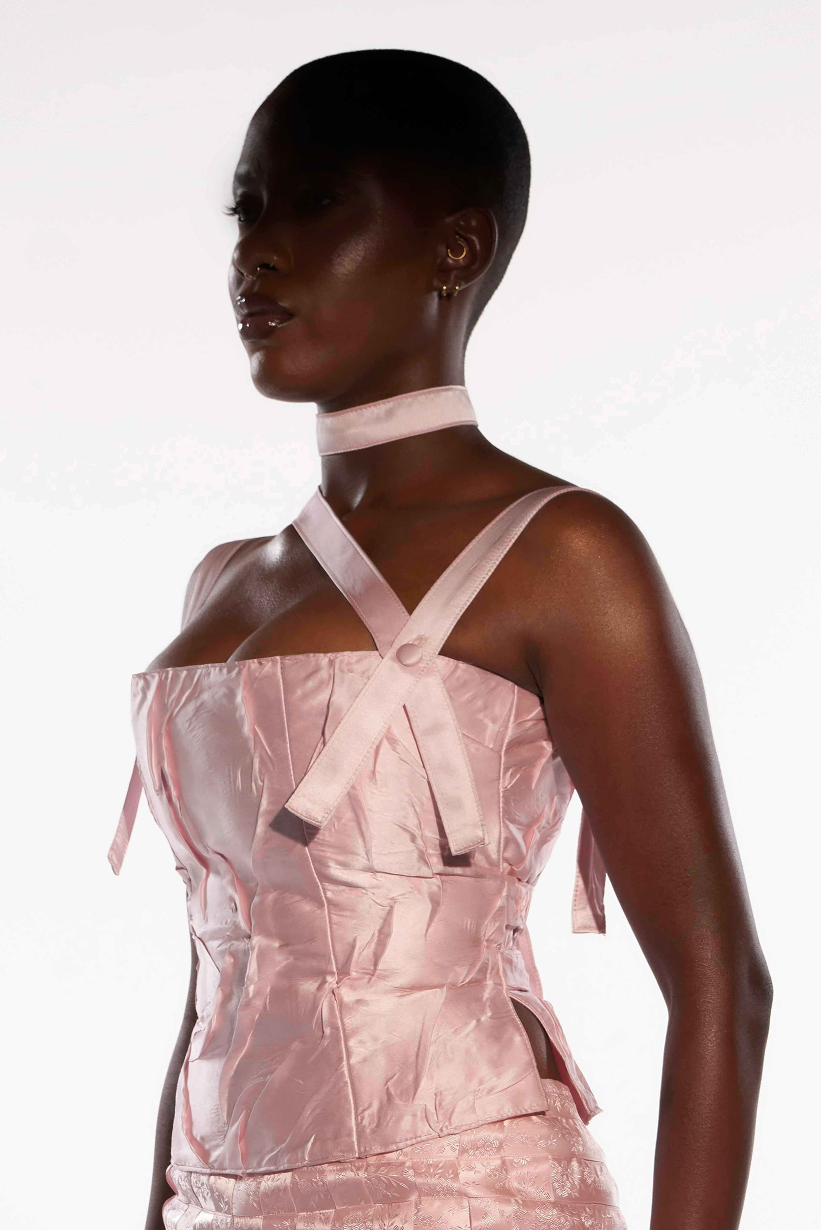 CRUSHED SILK BUSTIER IN PINK